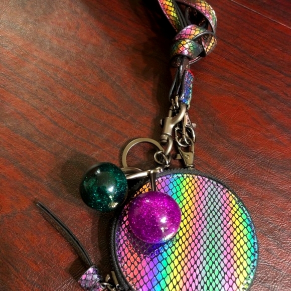 Iridescent Multucolor Rainbow Crossbody Bag PLUS Green/Pink Cherry Charm - Picture 3 of 6